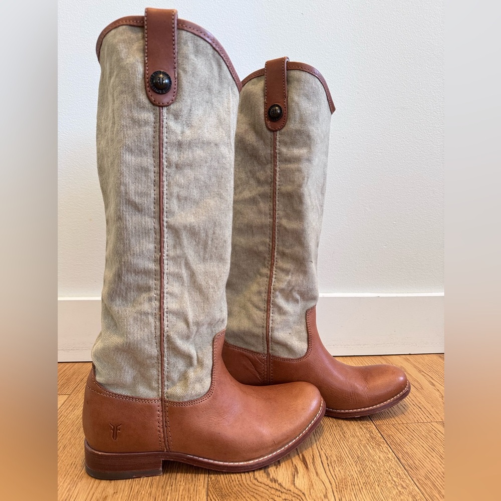 Frye Brown leather and Tan canvas Boots - Picture 4 of 5
